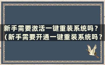 新手需要激活一键重装系统吗？ （新手需要开通一键重装系统吗？